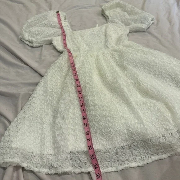 Endless Rose White Puff Sleeve Rosette Mini Dress Size Small Anthropologie - Picture 7 of 8